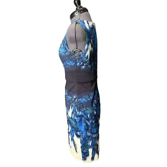 Tahari Sheath Dress Blue Black White Print 97% Cotton Women’s Size Small / 4 - Picture 2 of 5